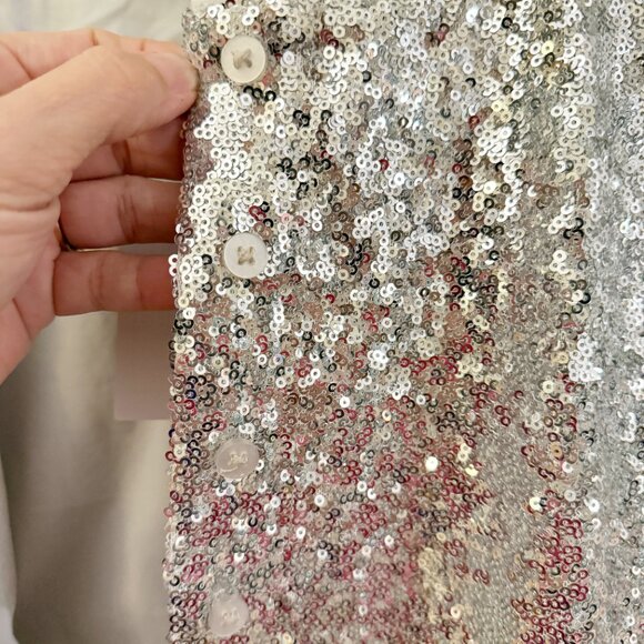 🆕 ✨ GOOD AMERICAN | Metallic Silver Sequin Crop Jacket | Size Small (S) ✨ - Picture 8 of 13